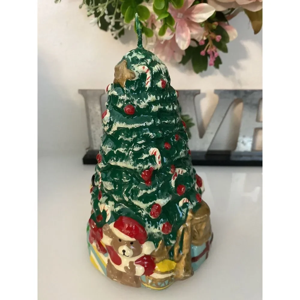 Christmas Tree with Toys & Presents Wax Candle Vintage 1960's Holiday Gift‎ EUC